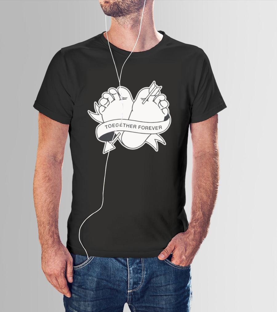 Cupid's Piercing Toegther Forever Two Feet Arrow Heart Ribbon T-Shirt