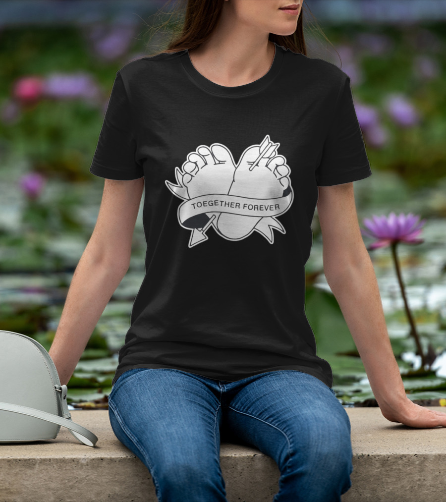Cupid's Piercing Toegther Forever Two Feet Arrow Heart Ribbon T-Shirt