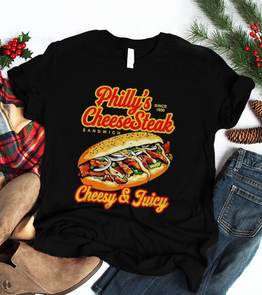 Philly's Cheesesteak Sandwich Cheesy & Juicy Since 1930 Classic Flavor Experience T-Shirt