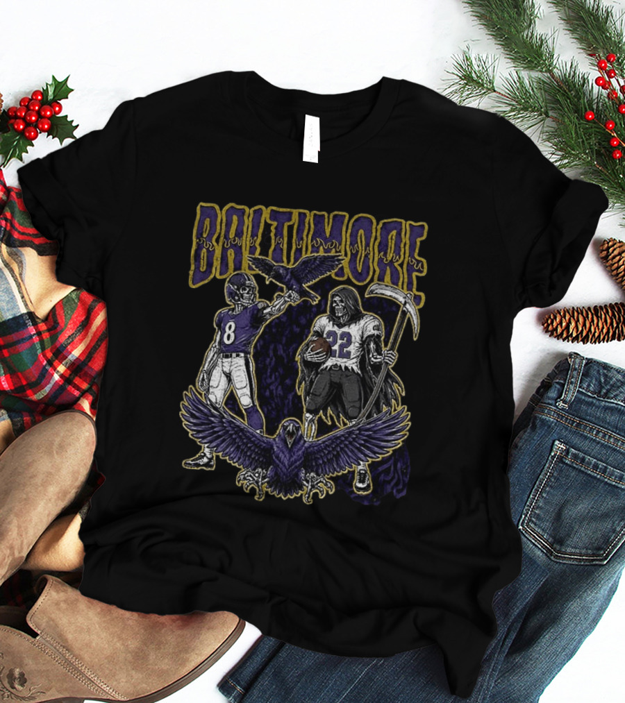 Baltimore Ravens Football Skeleton Lamar Jackson Derrick Henry Ravens T-Shirt