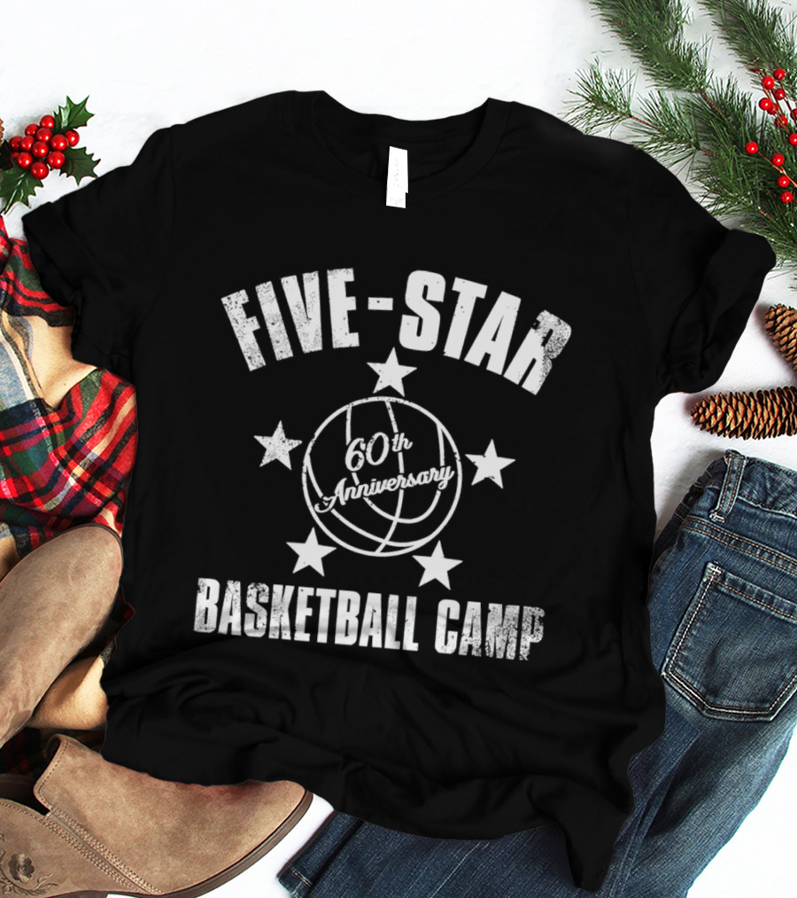 FIVE STAR 60th Anniversary Basketball Camp Ball And Stars T-Shirt