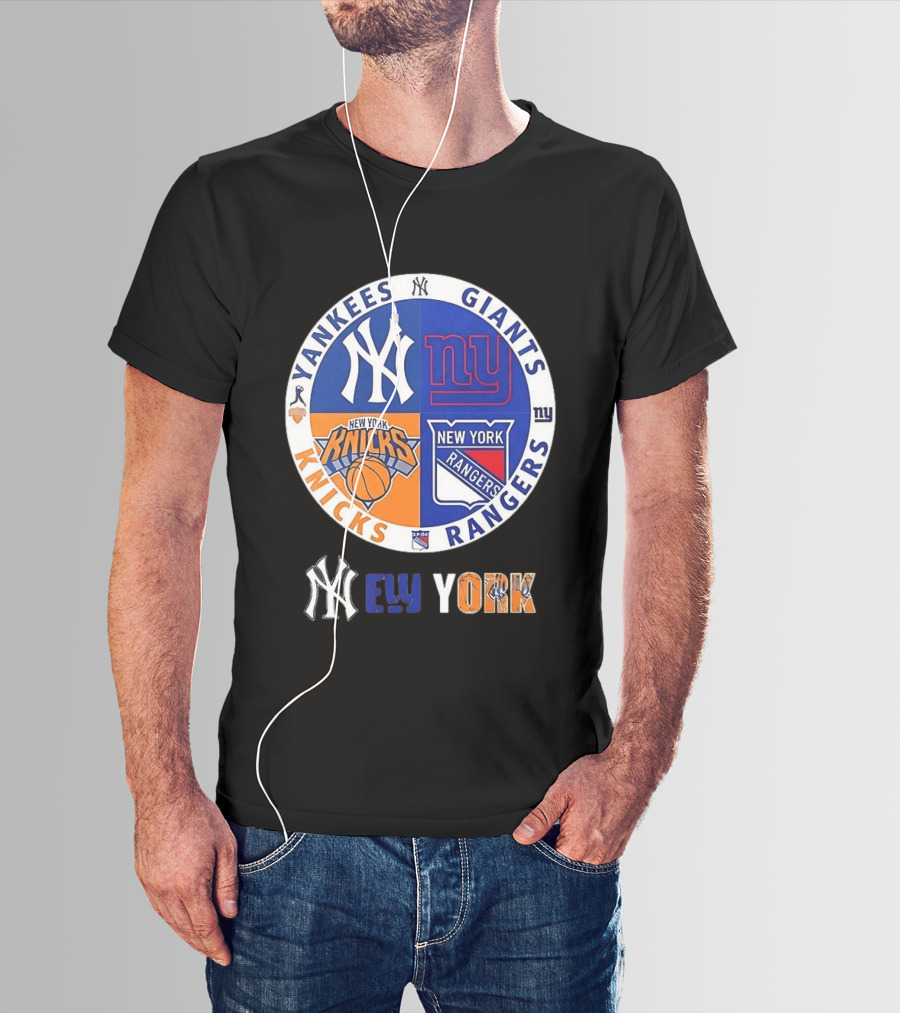 Yankees Giants Knicks Rangers New York Sports Teams Logos T-Shirt