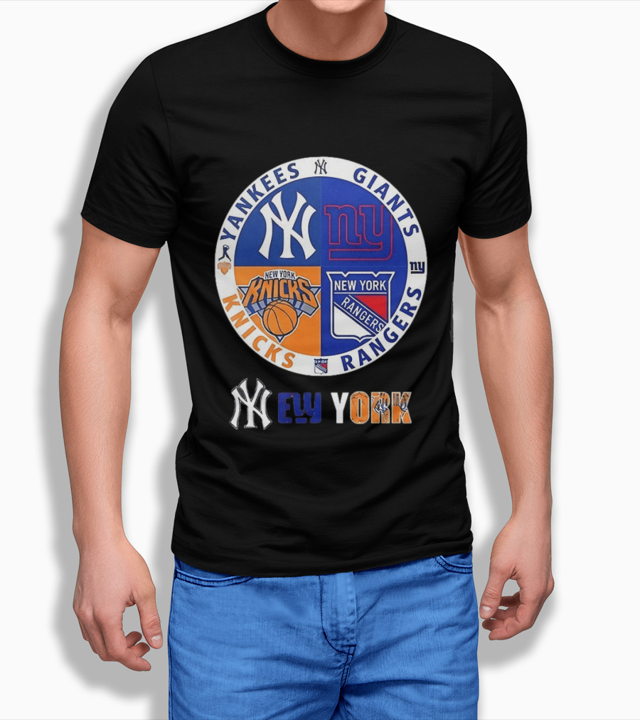 Yankees Giants Knicks Rangers New York Sports Teams Logos T-Shirt