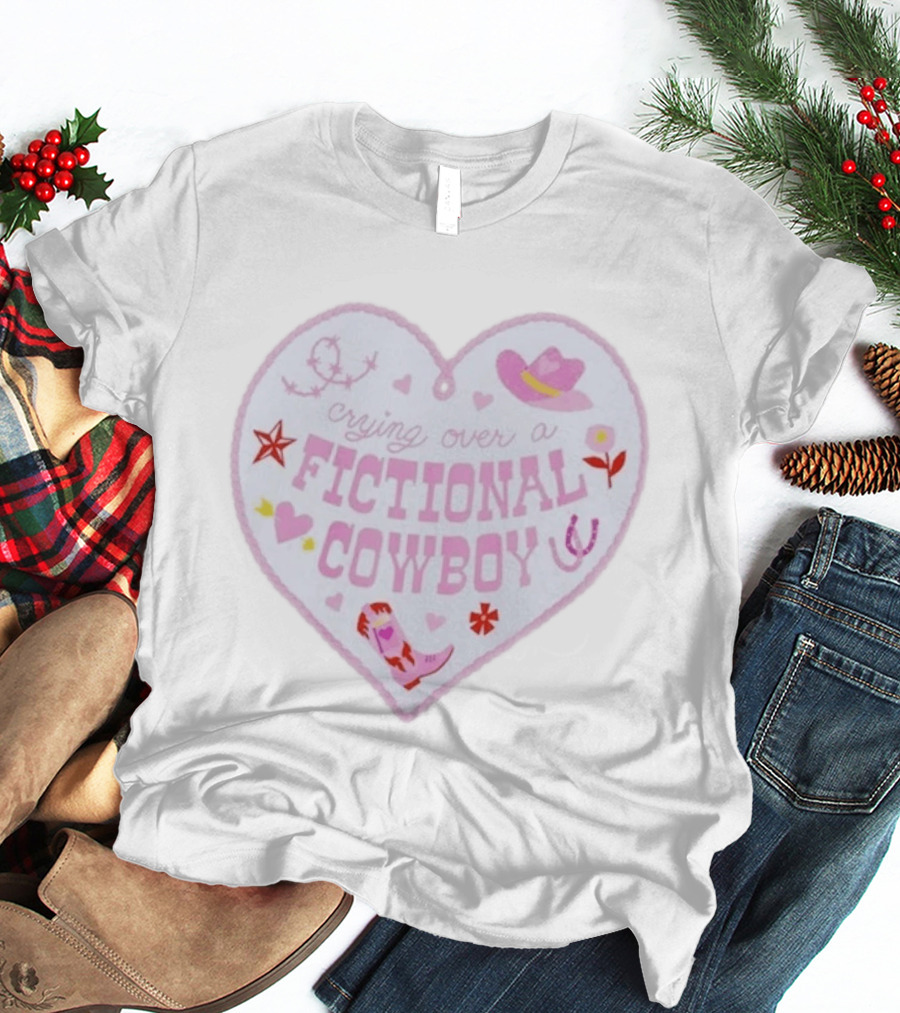 Crying Over A Fictional Cowboy Heart With Pink Hat Boot And Horseshoe T-Shirt