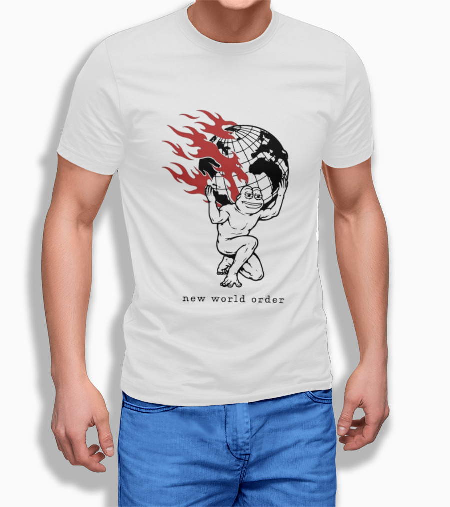 Frog Carrying Burning Earth With Flames New World Order T-Shirt