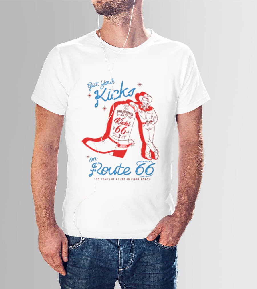 Get Your Kicks On Route 66 100 Years 1926 2026 Oklahoma City Cowboy T-Shirt