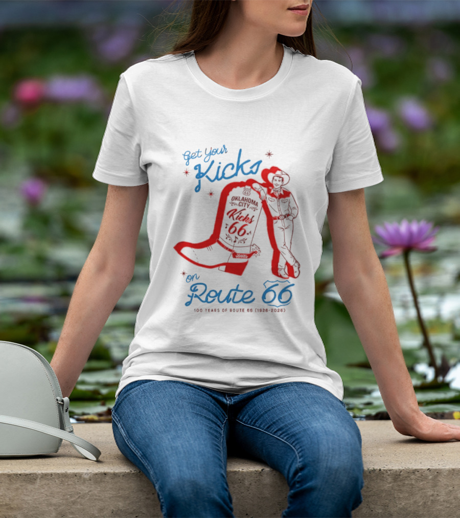 Get Your Kicks On Route 66 100 Years 1926 2026 Oklahoma City Cowboy T-Shirt