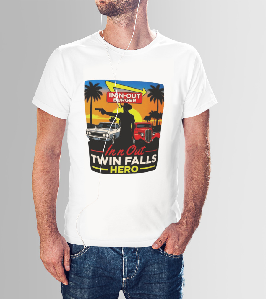 In N Out Burger Twin Falls Hero Sunset Cars Palms 2026 T-Shirt