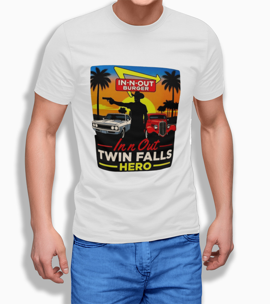 In N Out Burger Twin Falls Hero Sunset Cars Palms 2026 T-Shirt