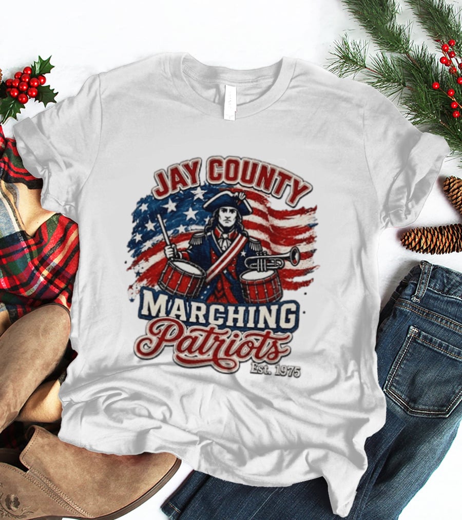 Jay County Marching Patriots Est 1975 American Flag Drummer T-Shirt