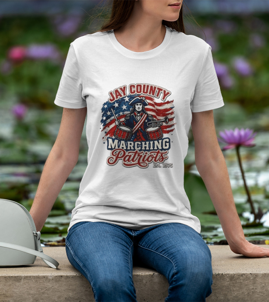 Jay County Marching Patriots Est 1975 American Flag Drummer T-Shirt
