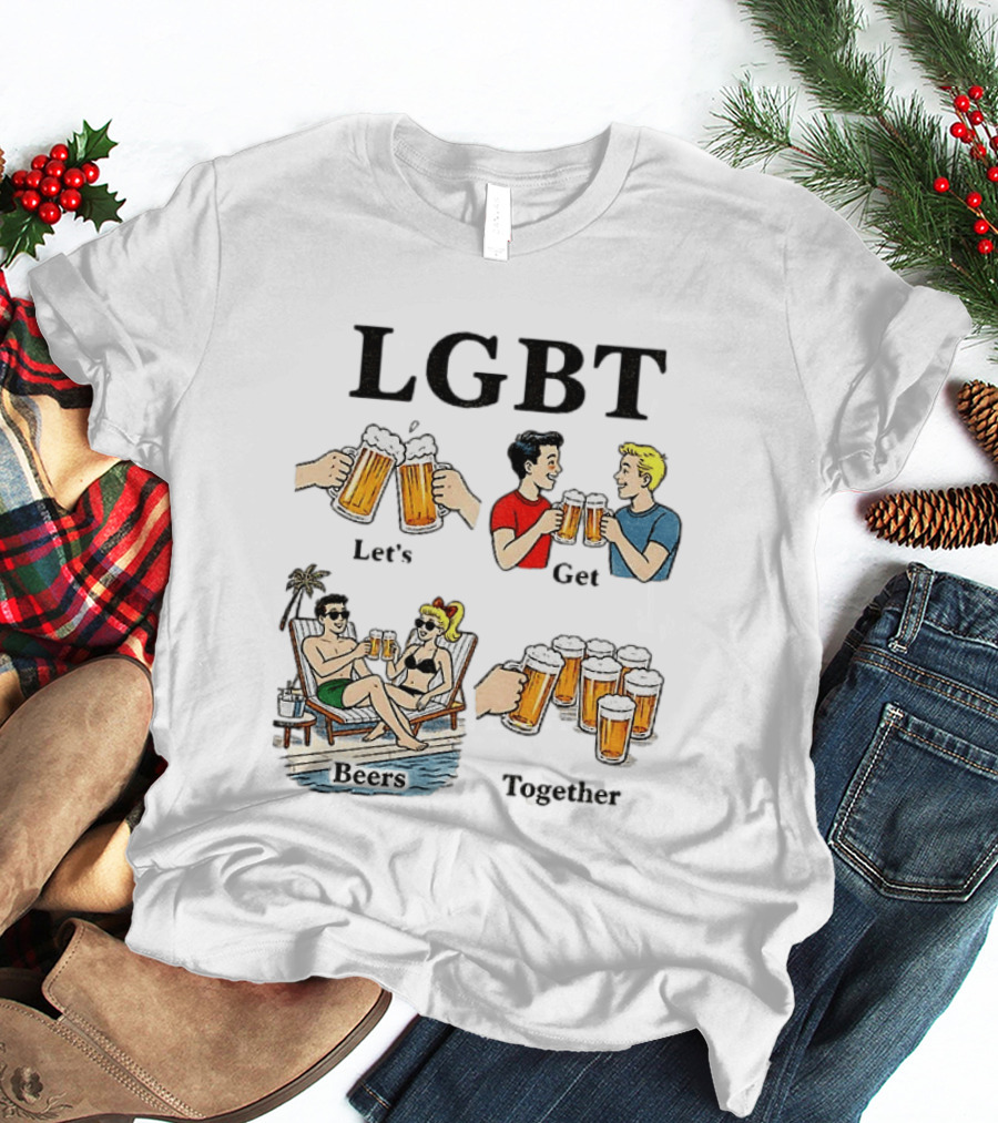 LGBT Let's Get Beers Together Retro Style Beer Cheers Illustrations T-Shirt