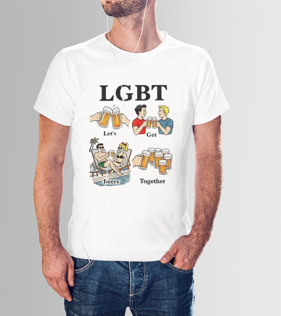 LGBT Let's Get Beers Together Retro Style Beer Cheers Illustrations T-Shirt