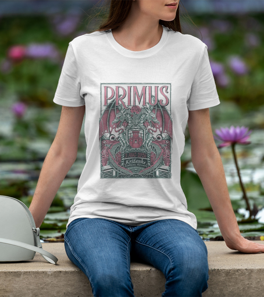 Primus 3 Aug 2026 Križanke Ljubljana Slovenia Event Dragons And Castle T-Shirt