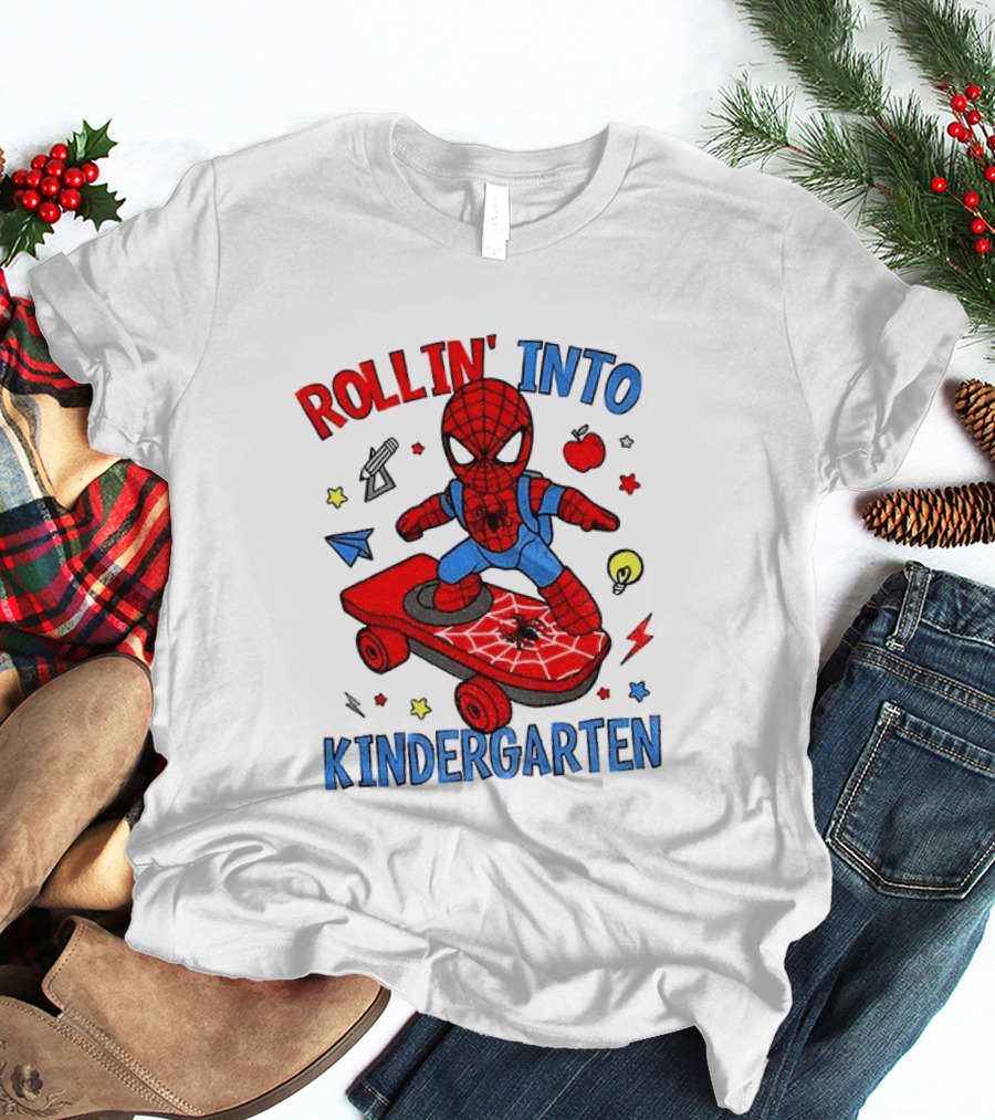 Rollin' Into Kindergarten Spider Man Skateboard Adventure T-Shirt
