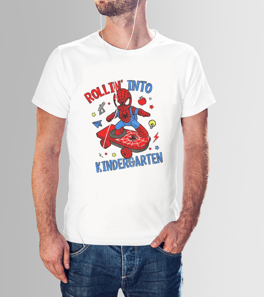 Rollin' Into Kindergarten Spider Man Skateboard Adventure T-Shirt
