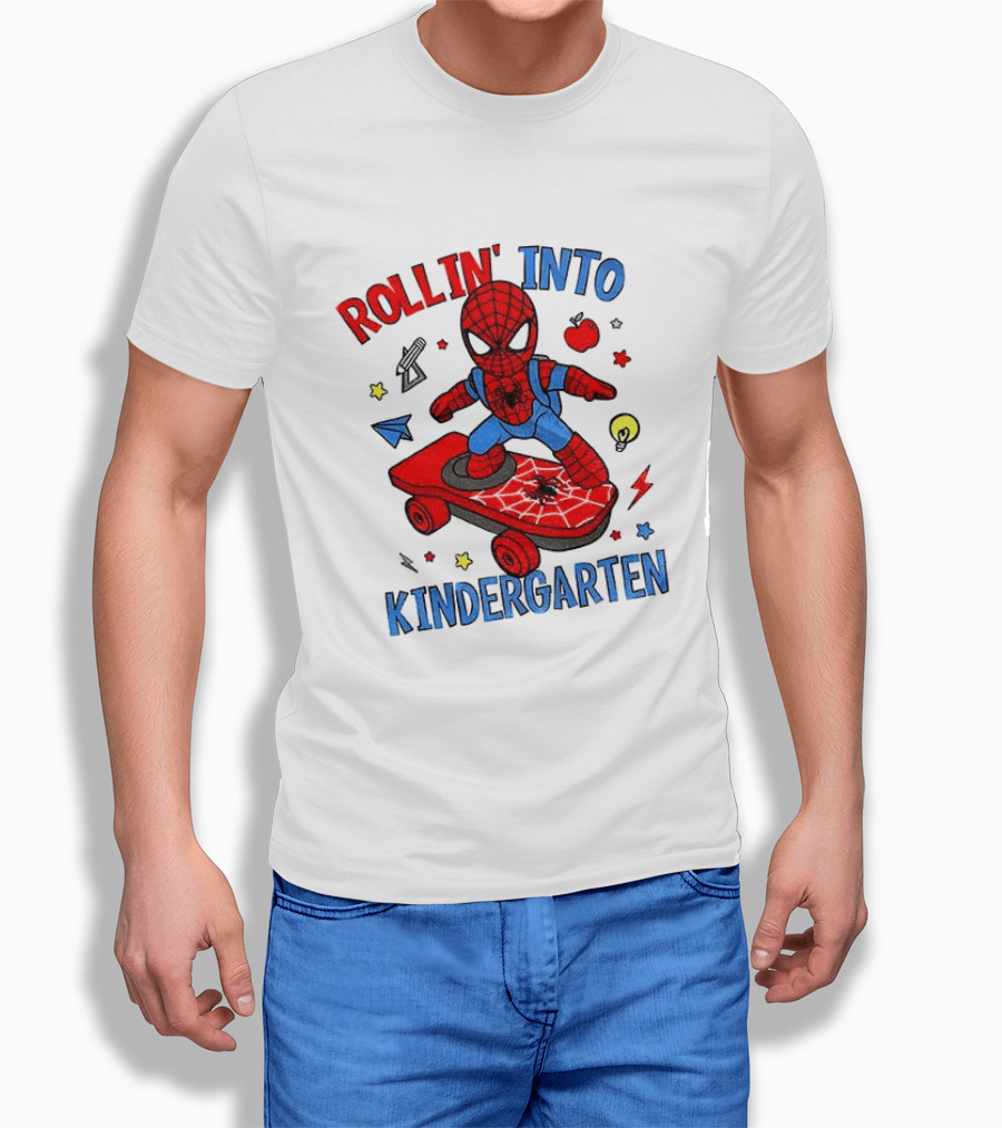 Rollin' Into Kindergarten Spider Man Skateboard Adventure T-Shirt