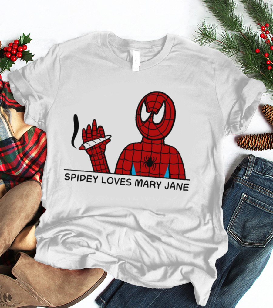 Spidey Loves Mary Jane Spider Man Smoking Humor T-Shirt
