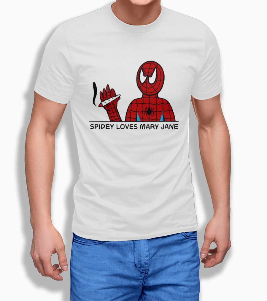Spidey Loves Mary Jane Spider Man Smoking Humor T-Shirt