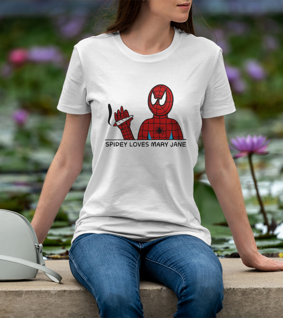 Spidey Loves Mary Jane Spider Man Smoking Humor T-Shirt