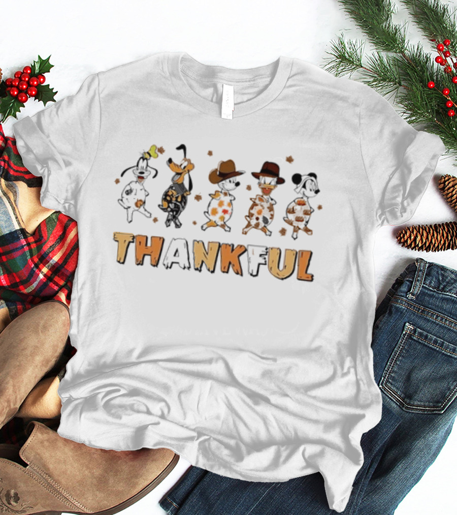 Thankful Cartoon Characters Autumn Leaves Dance Celebration T-Shirt