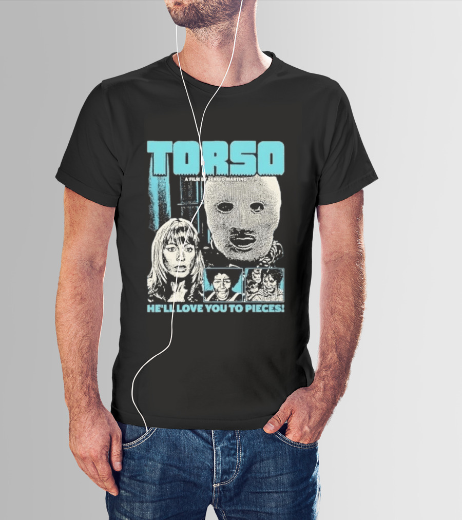 TORSO A Film By Sergio Martino He'll Love You To Pieces Masked Killer Scared Woman Halftone Horror T-Shirt