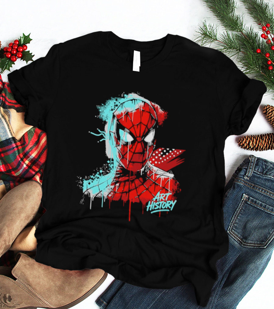 Spider Man Mask Dripping Paint Graffiti Art History Halftone Splatter T-Shirt