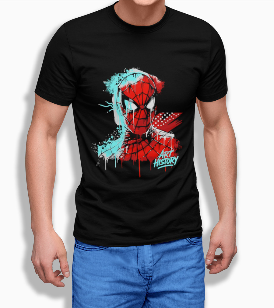Spider Man Mask Dripping Paint Graffiti Art History Halftone Splatter T-Shirt
