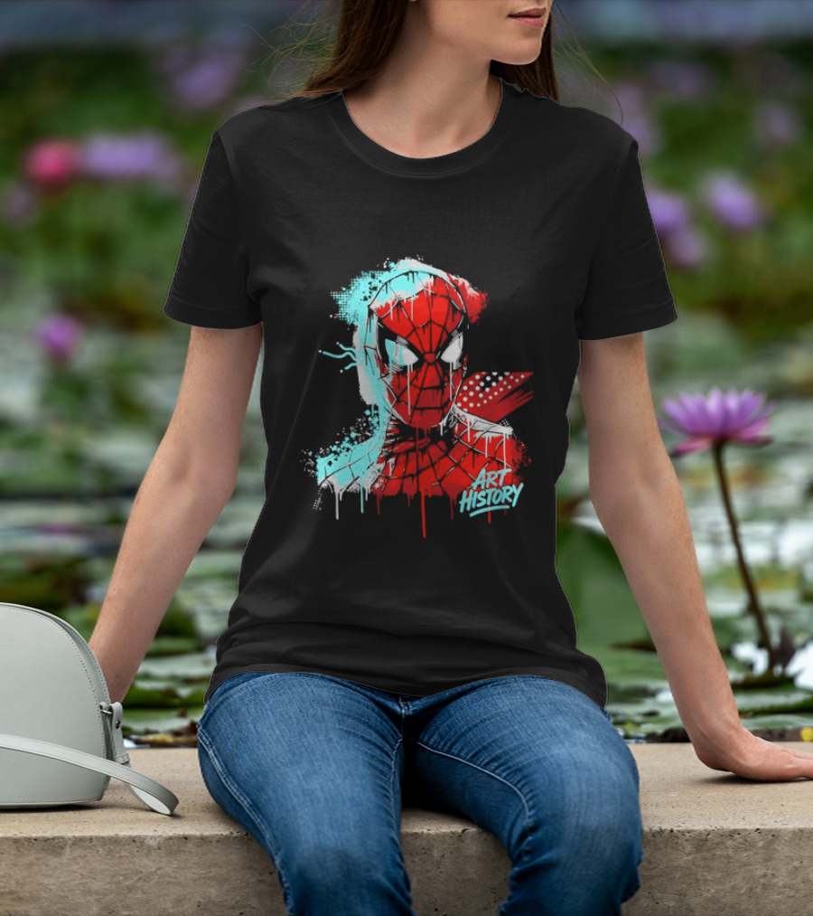 Spider Man Mask Dripping Paint Graffiti Art History Halftone Splatter T-Shirt