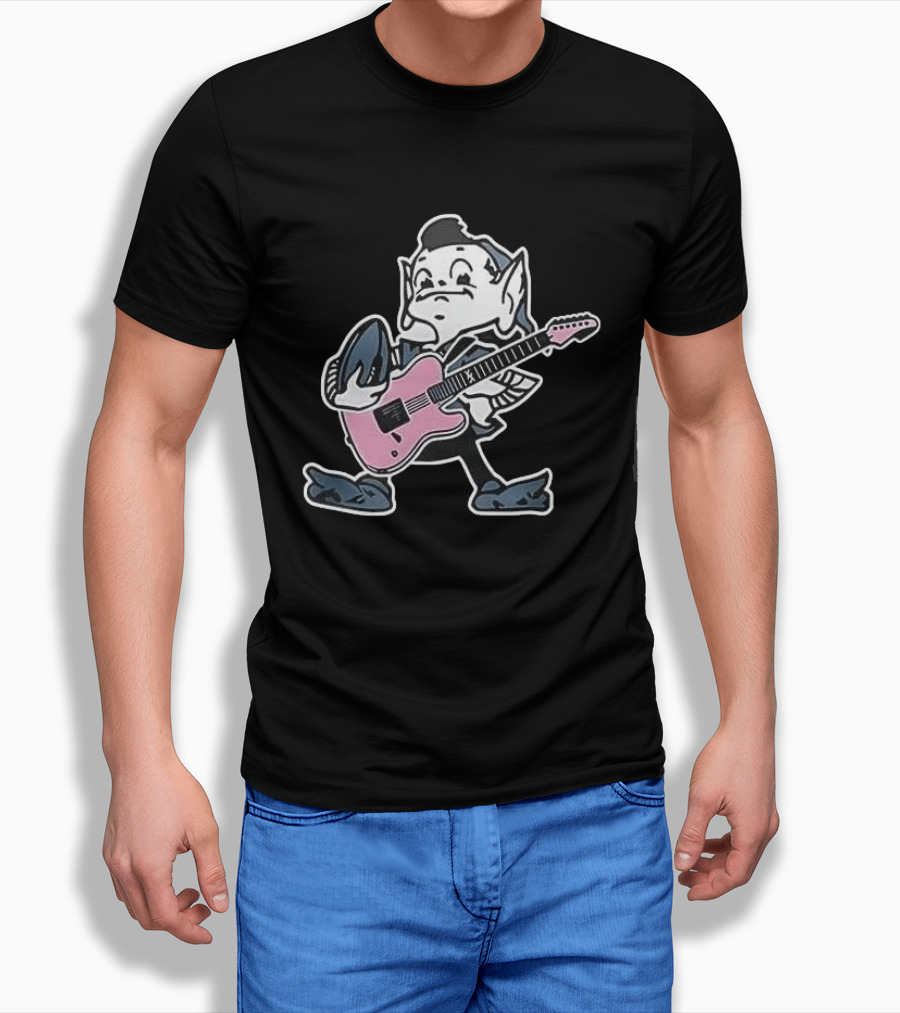 Cleveland Browns Elf Holding Football And Pink Electric Guitar T-Shirt