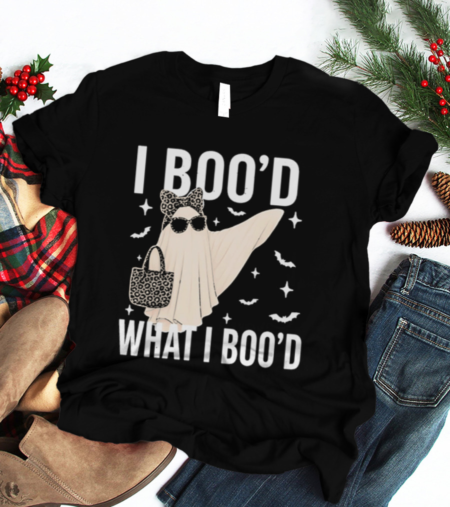 I Boo'd What I Boo'd Cartoon Ghost Leopard Bow Sunglasses Handbag T-Shirt