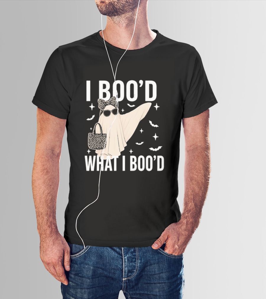 I Boo'd What I Boo'd Cartoon Ghost Leopard Bow Sunglasses Handbag T-Shirt