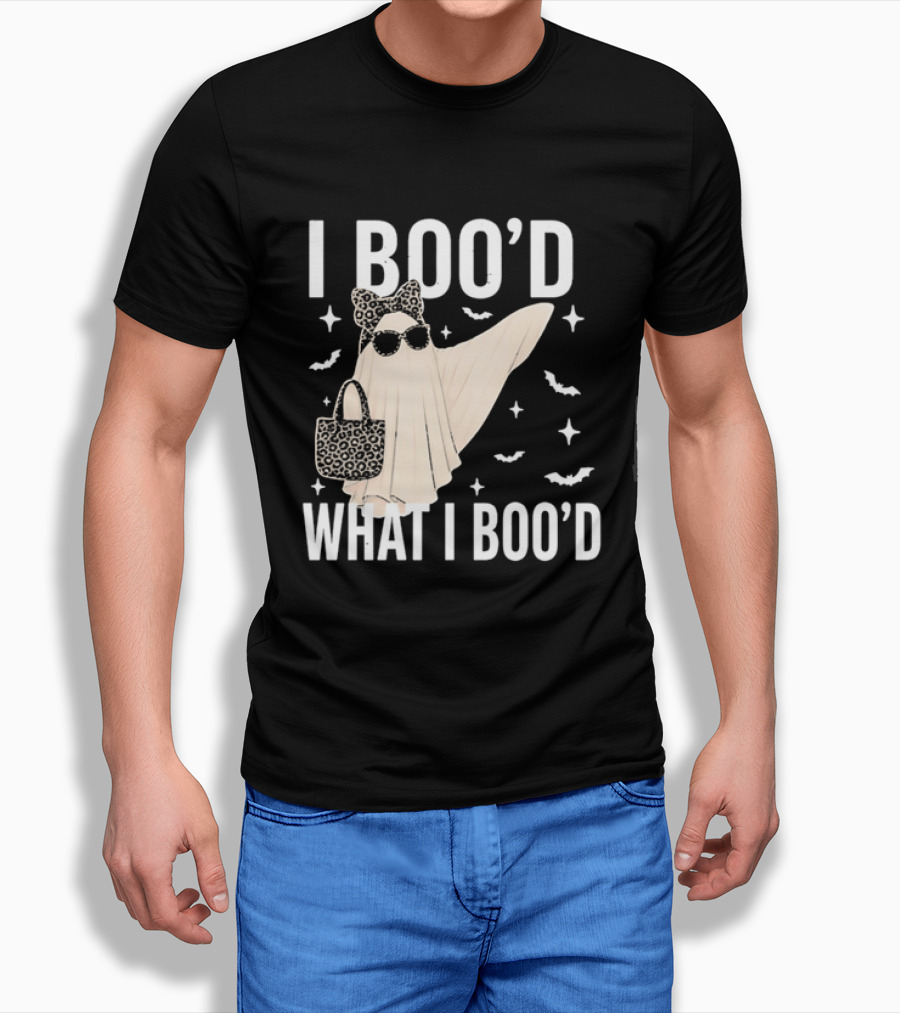 I Boo'd What I Boo'd Cartoon Ghost Leopard Bow Sunglasses Handbag T-Shirt