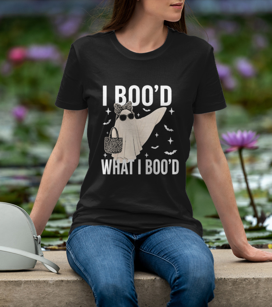 I Boo'd What I Boo'd Cartoon Ghost Leopard Bow Sunglasses Handbag T-Shirt