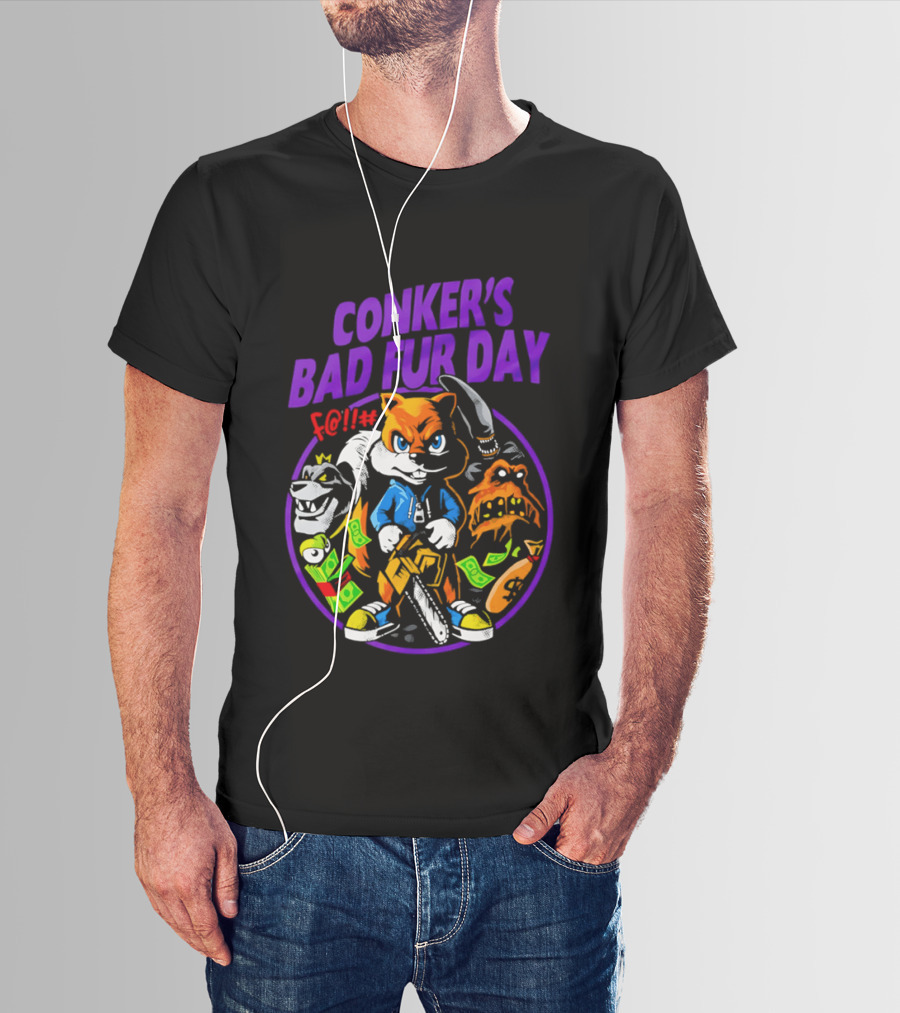 Conker's Bad Fur Day Chainsaw Squirrel Gaming Money T-Shirt