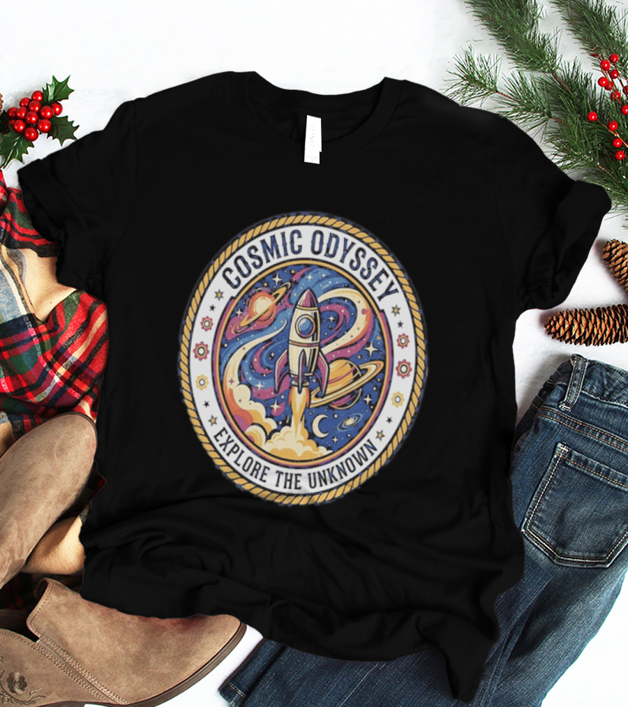 Cosmic Odyssey Rocket Launching Explore The Unknown Planets Space Adventure T-Shirt