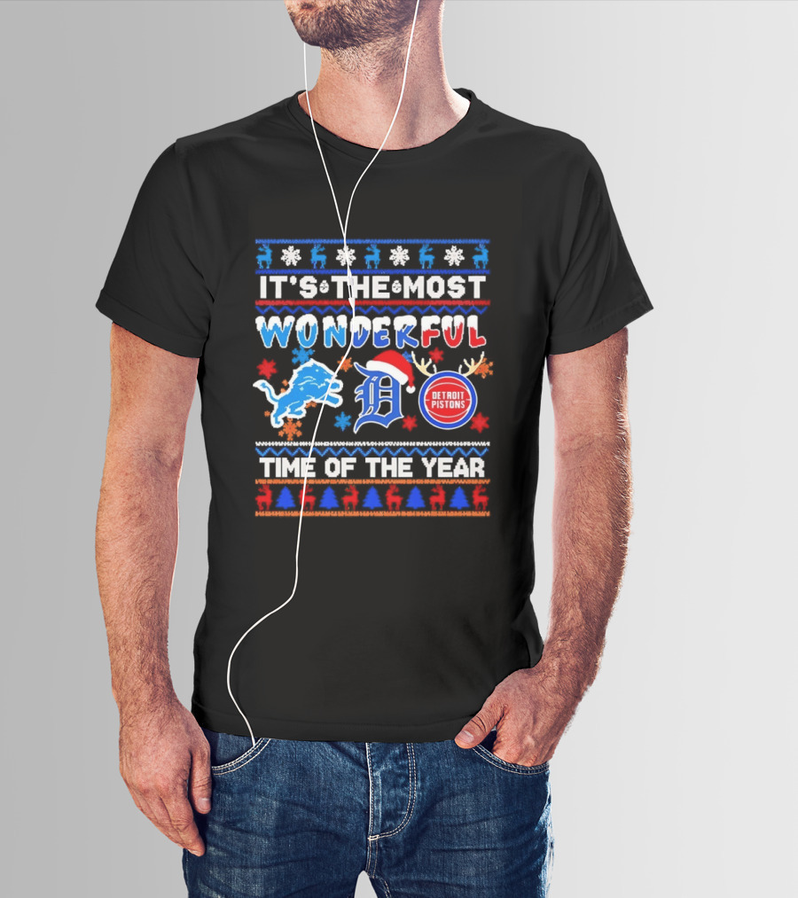 Detroit Lions And Pistons Christmas 2026 It's The Most Wonderful Time Of The Year T-Shirt