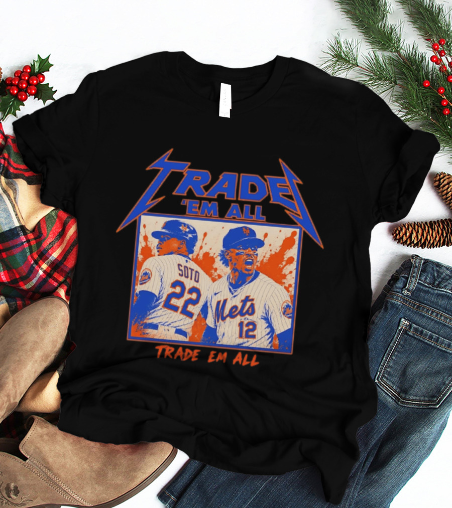 New York Mets Trade Em All Soto Heavy Metal Splatter Player Photos T-Shirt