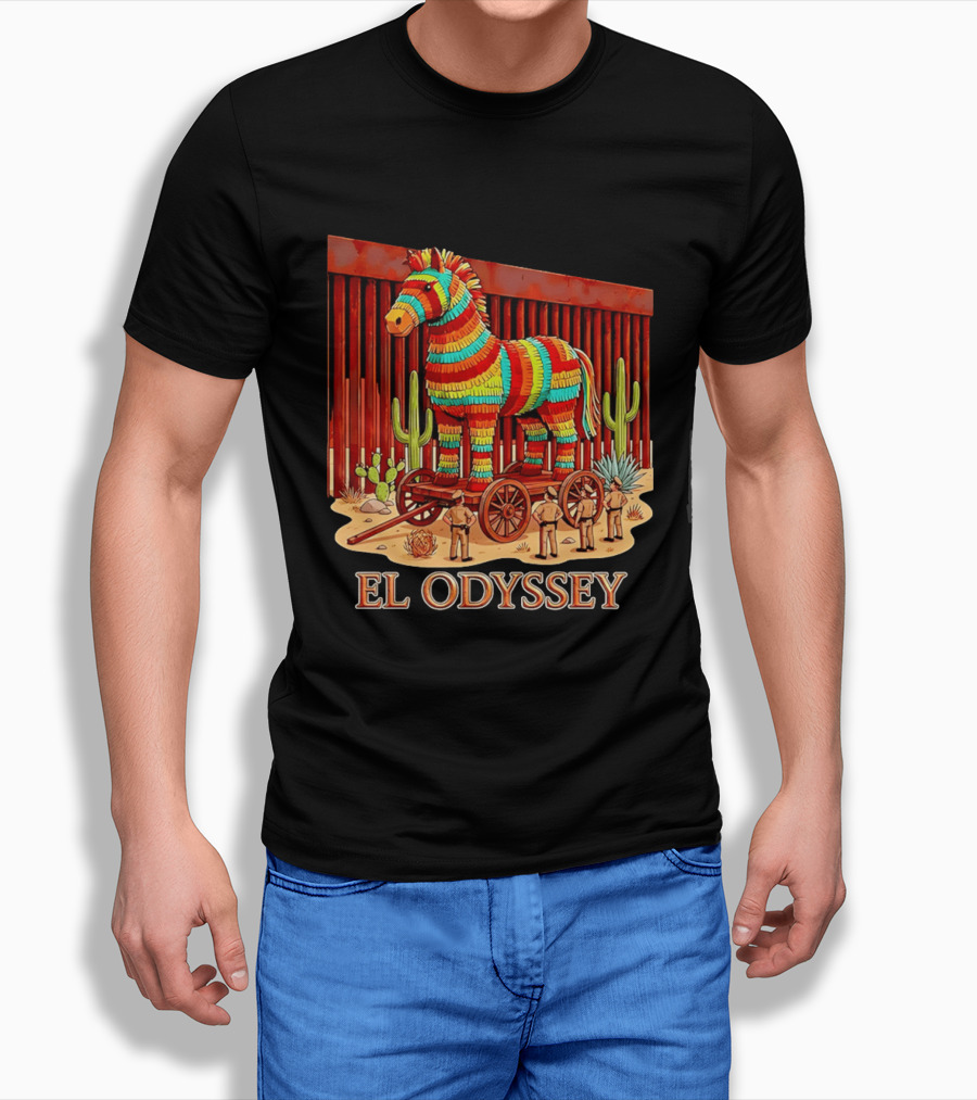 El Odyssey Piñata Horse Statue At Border With Cacti And Soldiers T-Shirt