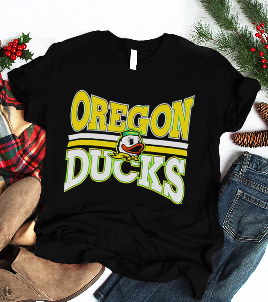 Oregon Ducks Cartoon Sailor Cap Green Yellow Stripes T-Shirt