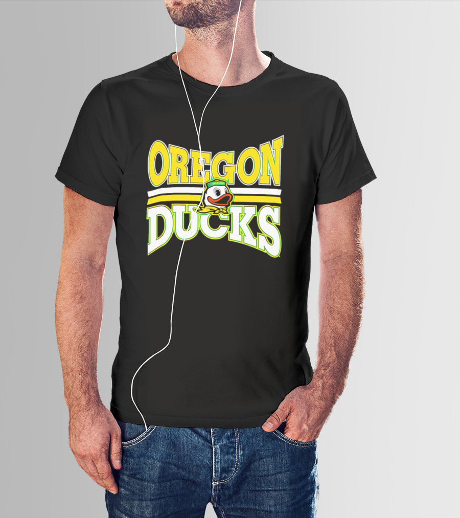 Oregon Ducks Cartoon Sailor Cap Green Yellow Stripes T-Shirt