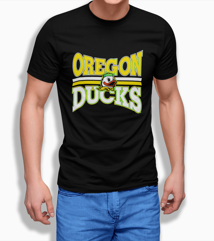 Oregon Ducks Cartoon Sailor Cap Green Yellow Stripes T-Shirt