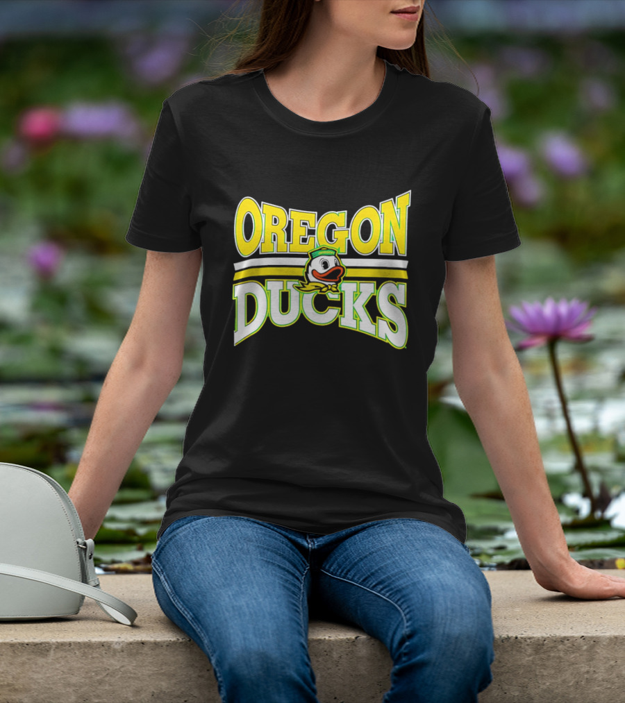 Oregon Ducks Cartoon Sailor Cap Green Yellow Stripes T-Shirt