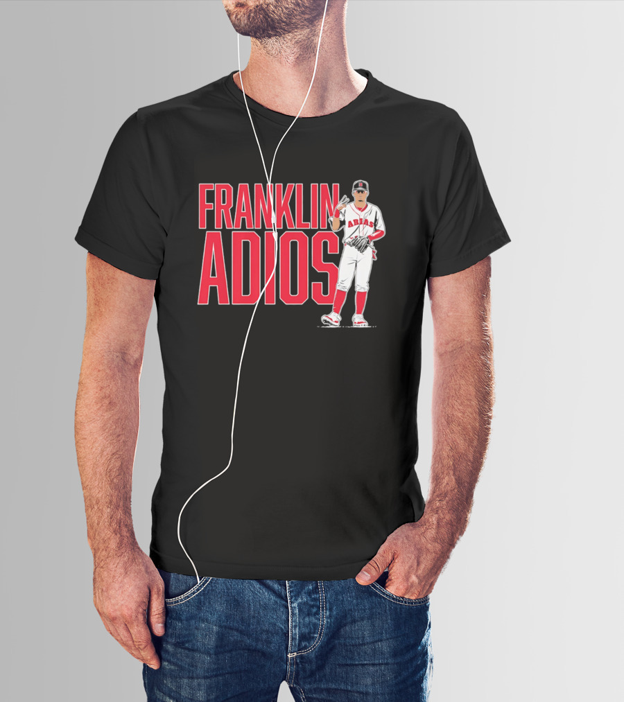 Franklin Arias Adios Baseball Player Gesture In Red And White Uniform T-Shirt
