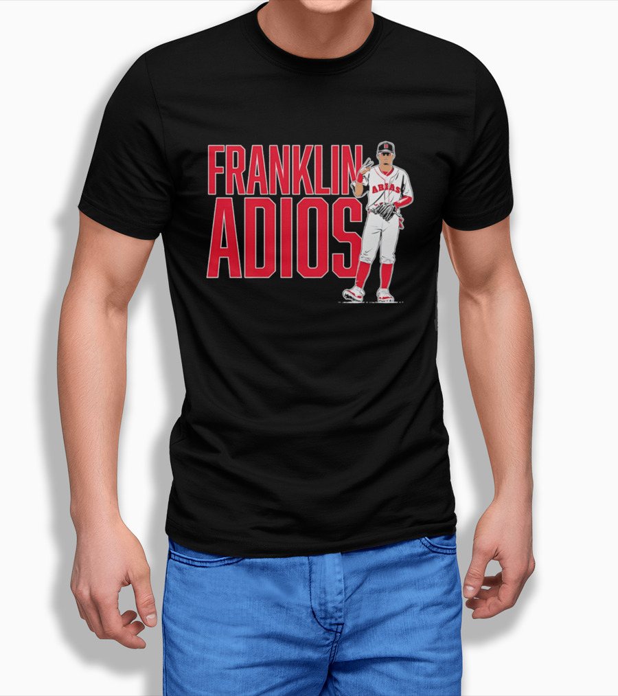 Franklin Arias Adios Baseball Player Gesture In Red And White Uniform T-Shirt