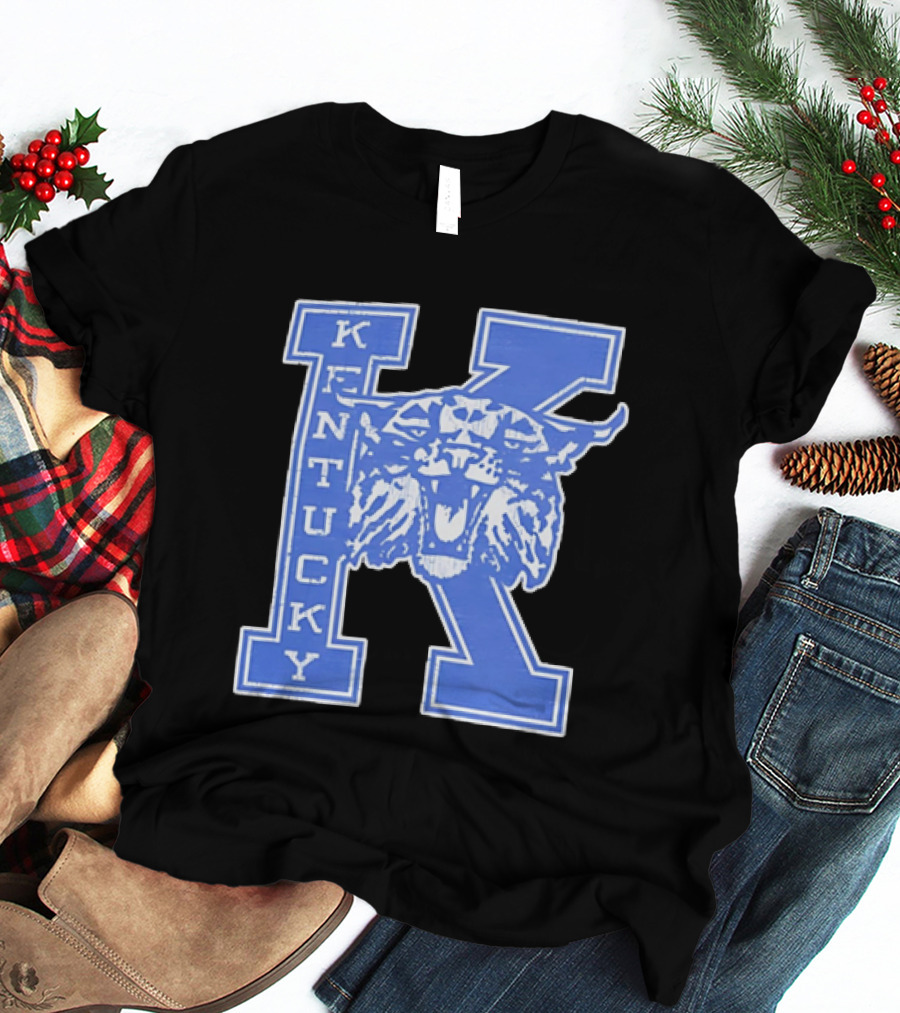 Kentucky Wildcats NCAA Distressed Block Letter K Wildcats Head T-Shirt
