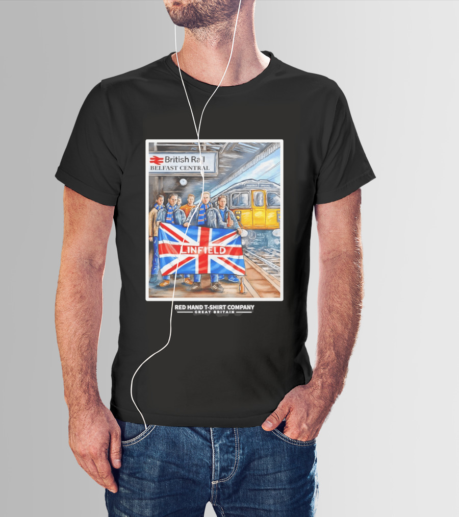 British Rail Belfast Central Linfield UK Flag T-Shirt