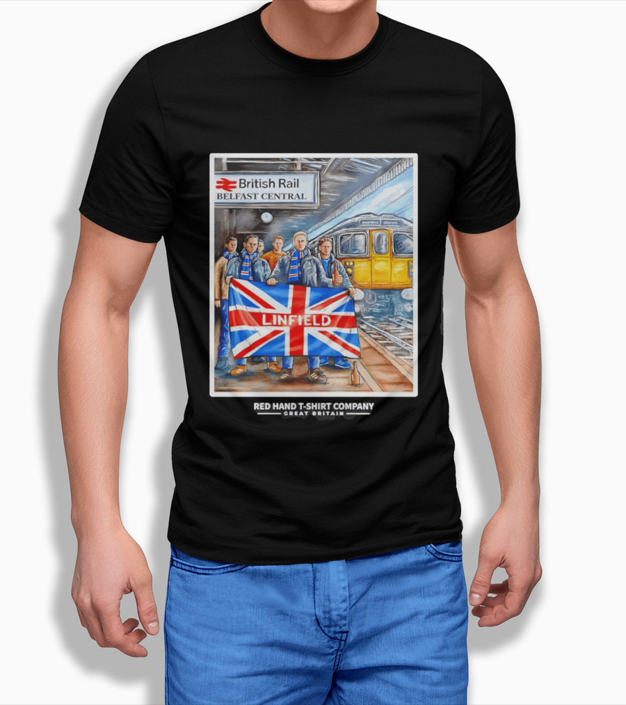 British Rail Belfast Central Linfield UK Flag T-Shirt