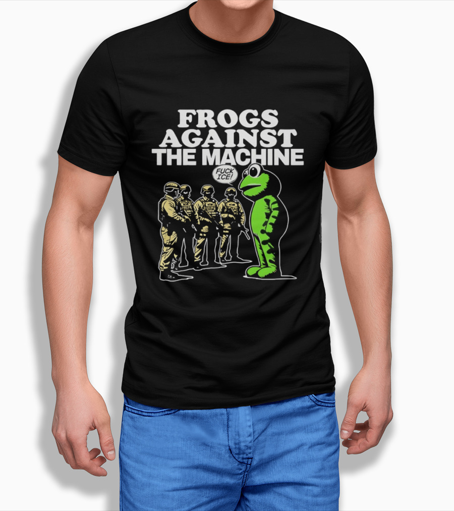 Portland Frogs Against The Machine 2025 Protest Mascot Confronts Guards T-Shirt