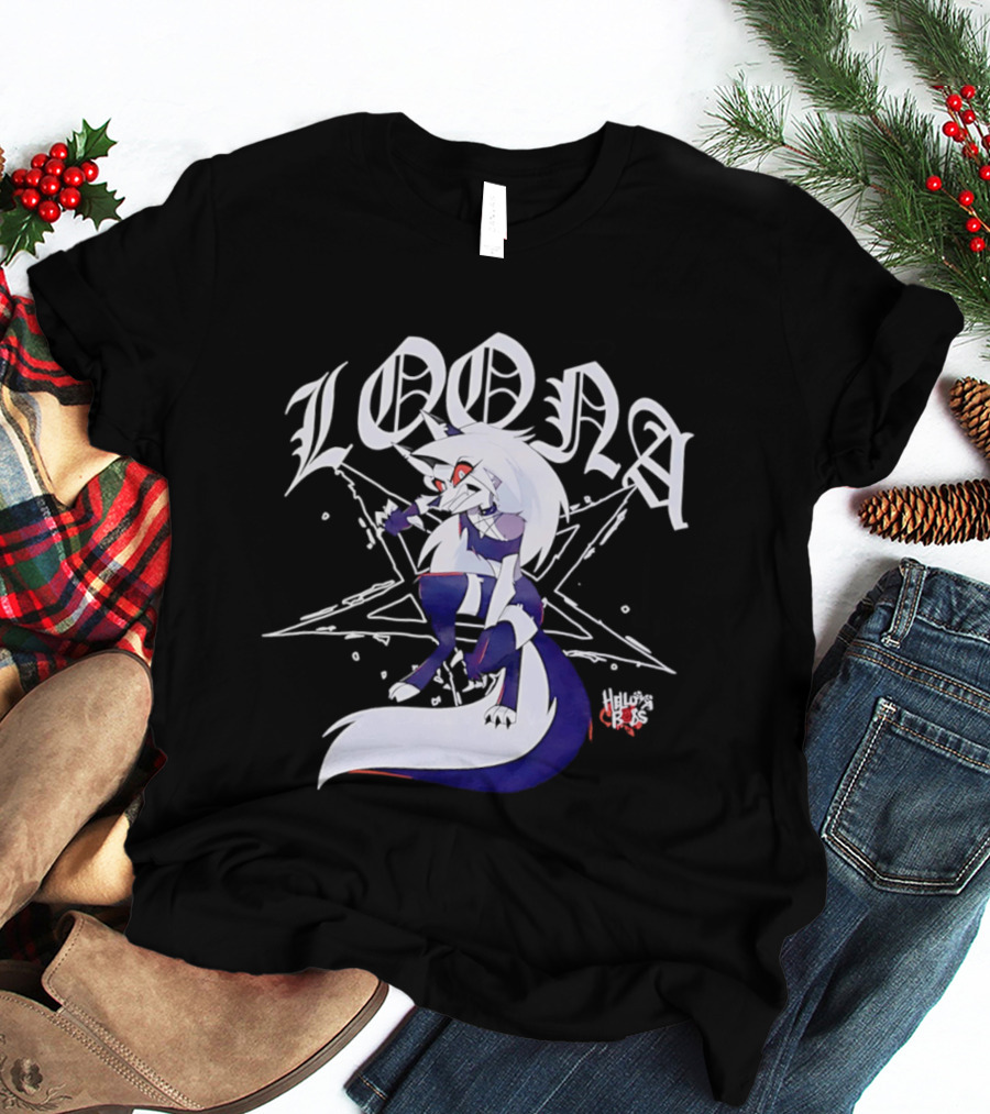 Loona Helluva Boss Demon Character With Stylized White Text And Pentagram T-Shirt